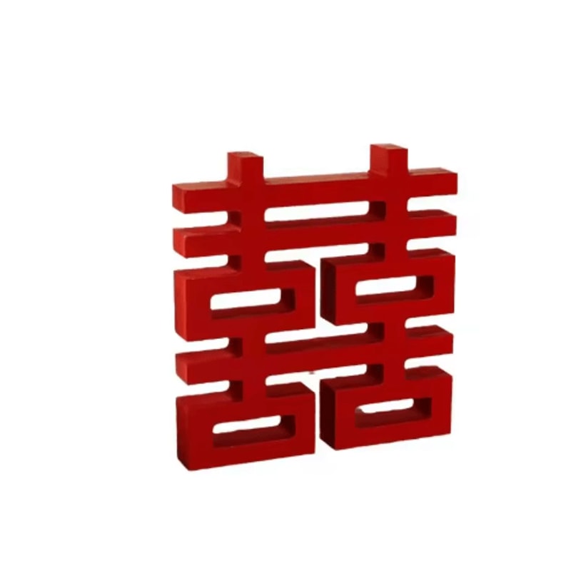 Red Double Happiness XI Wood Decor Traditional Chinese Wedding Wall Ornament 3