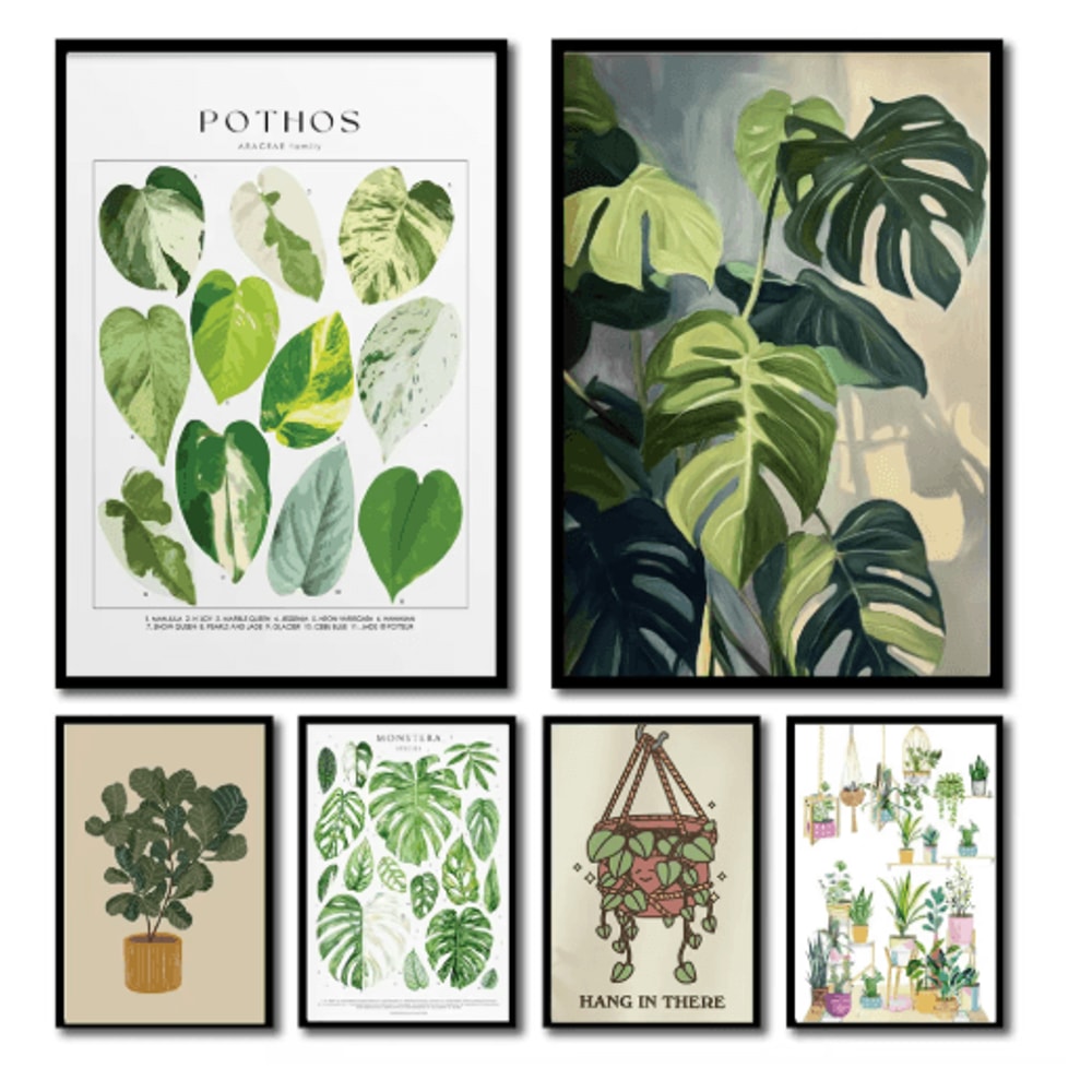 Green Botanical Leaves Canvas Wall Art Calming Nature Houseplant Decor 0