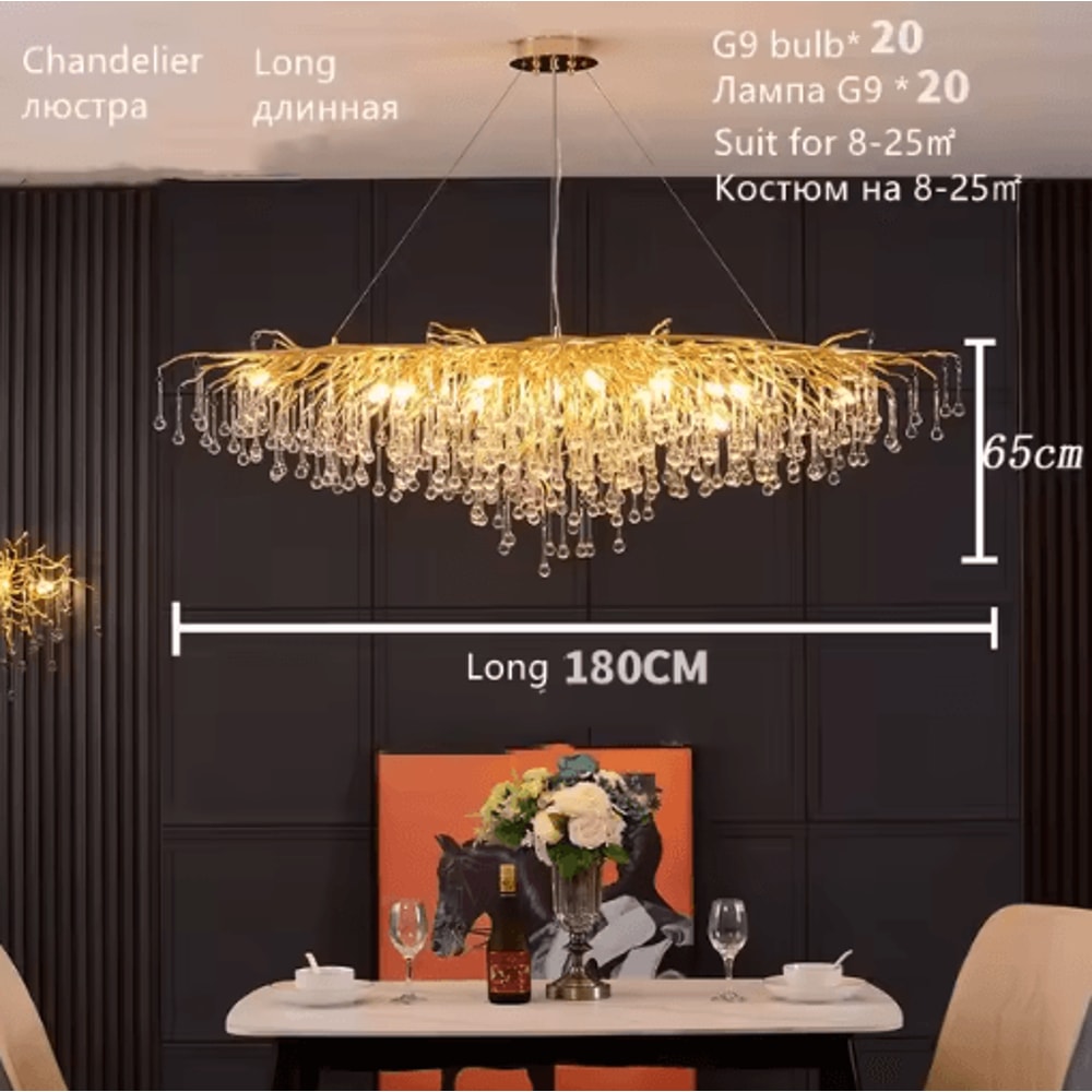 Nordic Gold K9 Crystal Chandelier Modern Luxury LED Ceiling Light 10