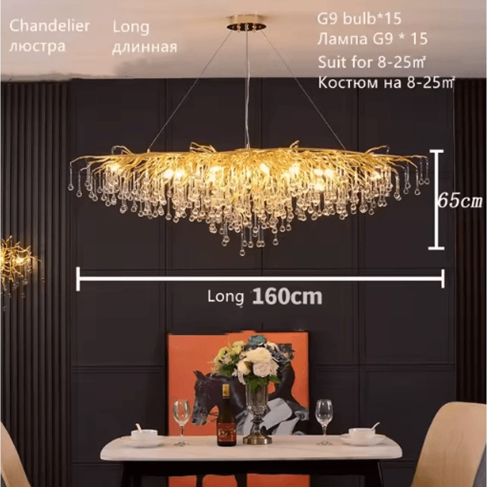 Nordic Gold K9 Crystal Chandelier Modern Luxury LED Ceiling Light 11
