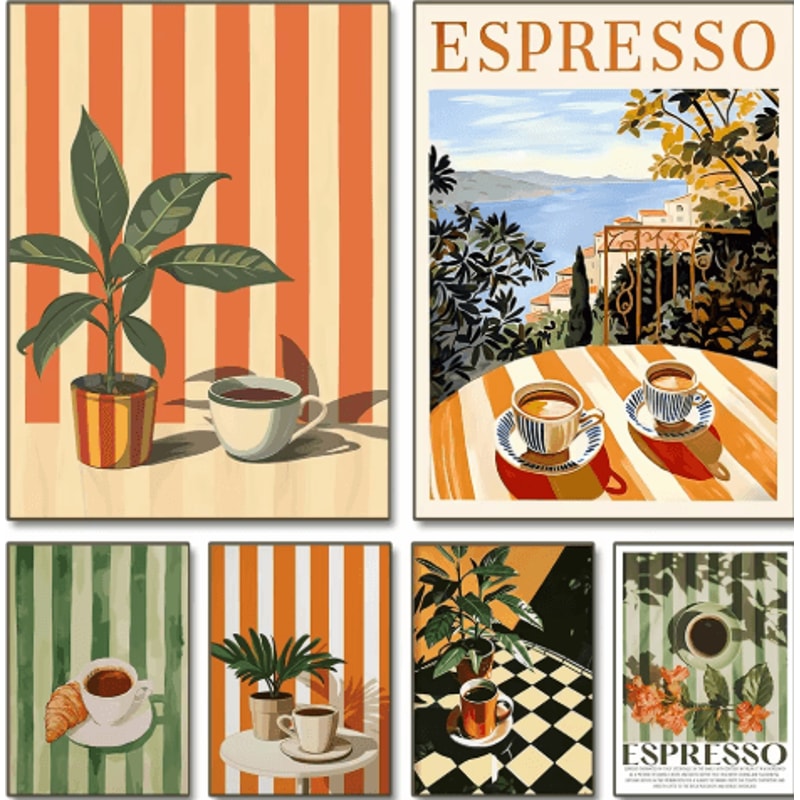 Retro Coffee Wall Art Poster Minimalist Kitchen Cafe Decor Print 0
