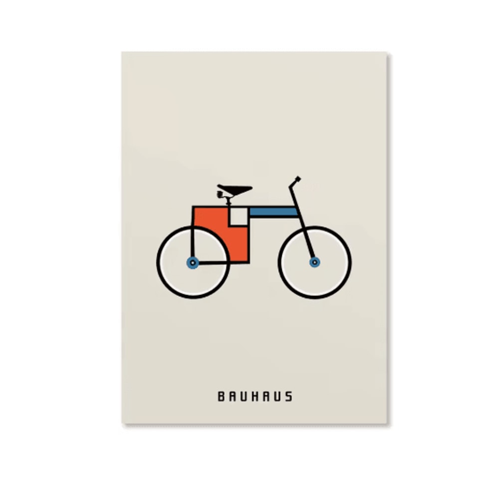 Abstract Bauhaus Orange Wall Art Modern Geometric Sunrise Bicycle Poster 11