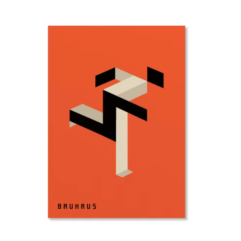 Abstract Bauhaus Orange Wall Art Modern Geometric Sunrise Bicycle Poster 9