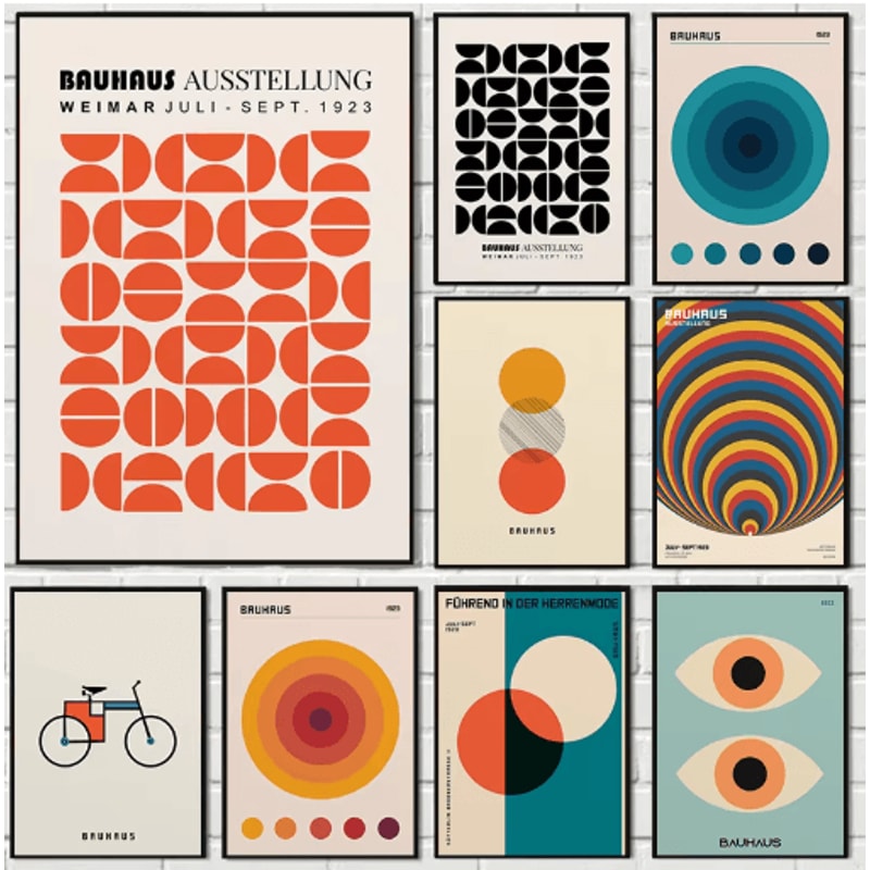 Abstract Bauhaus Orange Wall Art Modern Geometric Sunrise Bicycle Poster 0