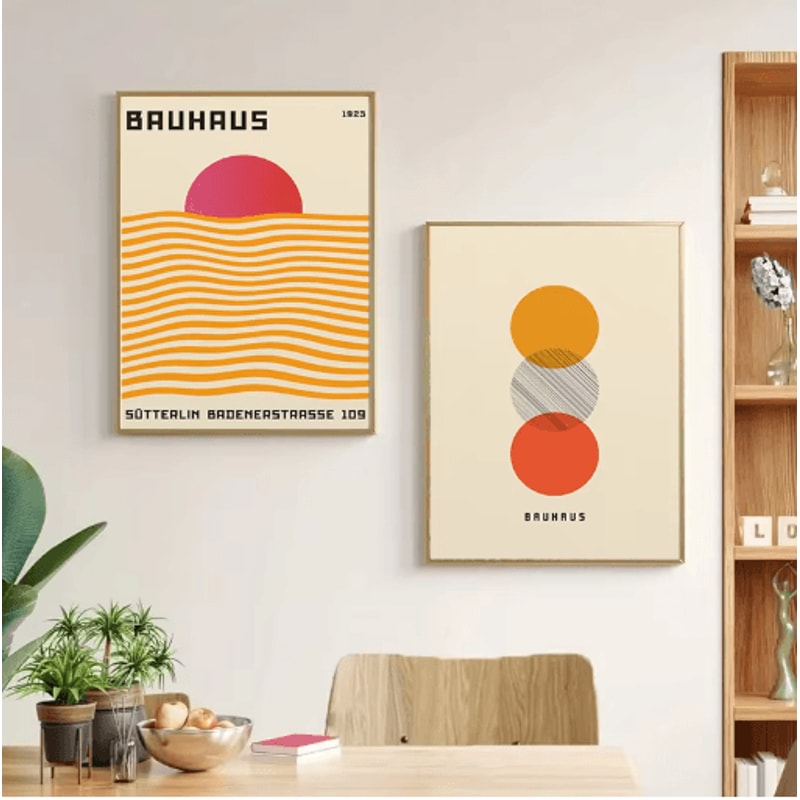 Abstract Bauhaus Orange Wall Art Modern Geometric Sunrise Bicycle Poster 28