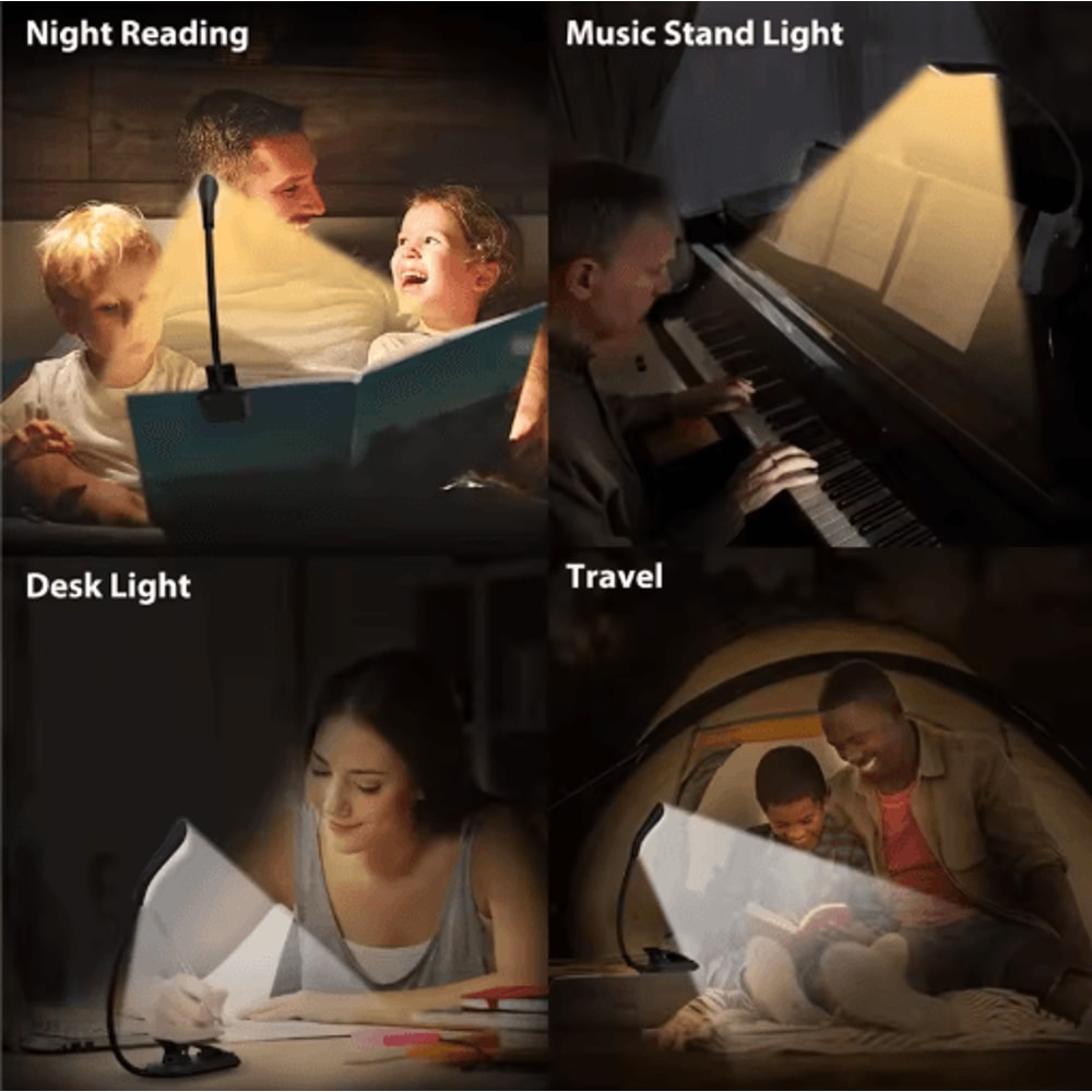 USB Rechargeable ClipOn Book Light Flexible LED Reading Lamp 3