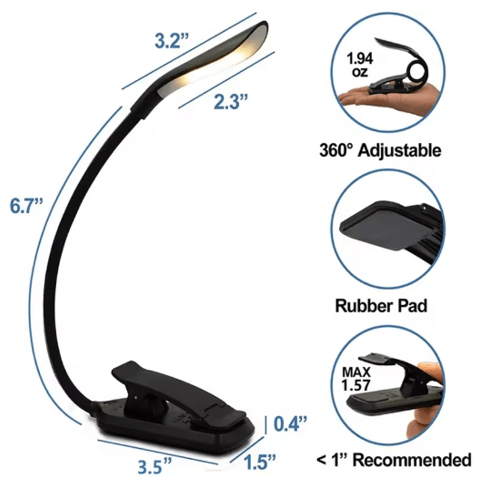 USB Rechargeable ClipOn Book Light Flexible LED Reading Lamp 4