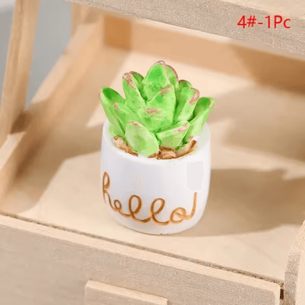 Miniature Resin Plant Pot Set Dollhouse Flower Vase Decor 4