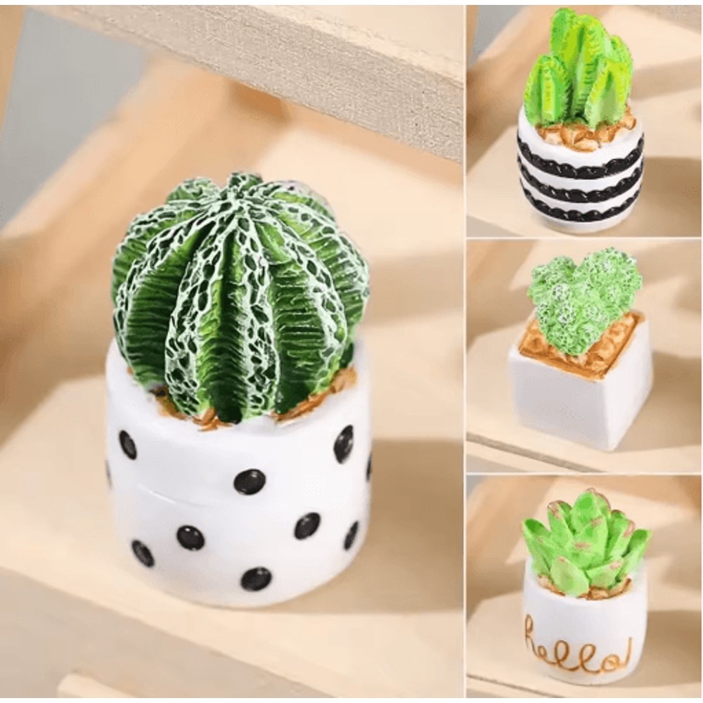 Miniature Resin Plant Pot Set Dollhouse Flower Vase Decor 0