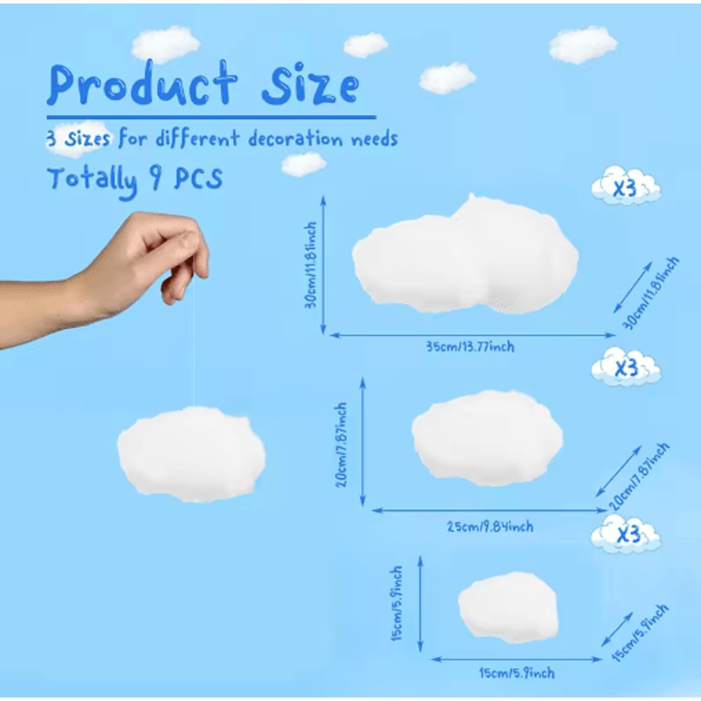 3D Artificial Cloud Ceiling Decor Set 9pcs Dreamy Hanging Cloud Props 2