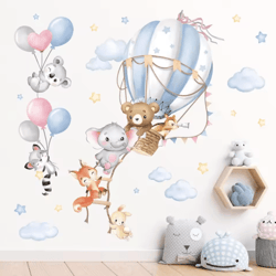 hot air balloon animal wall stickers nursery & kids room decor decals