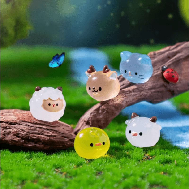 Glow In The Dark Mini Resin Animal Figurines Fairy Garden Accessories Set 5