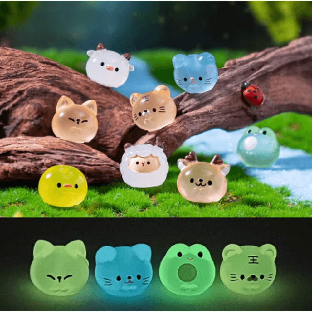 Glow In The Dark Mini Resin Animal Figurines Fairy Garden Accessories Set 0
