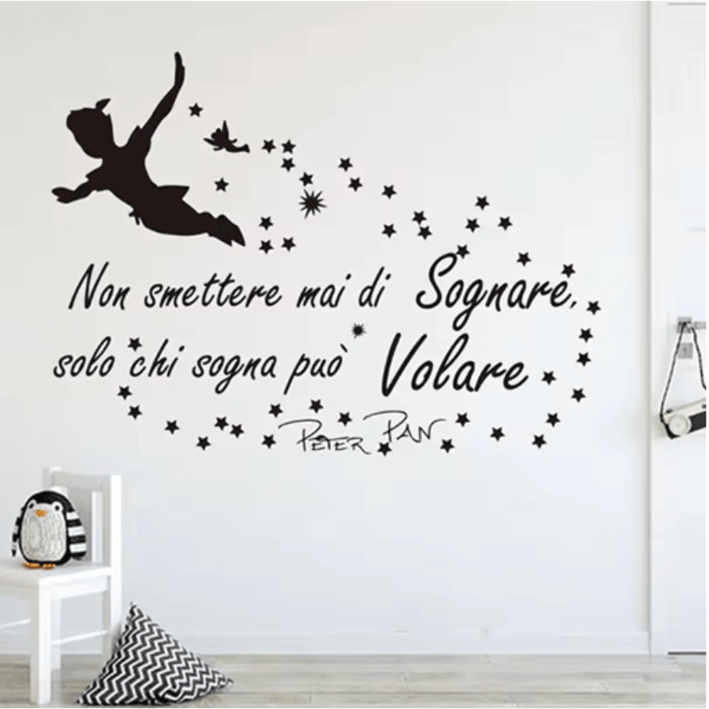 Peter Pan Inspirational Wall Sticker Italian Quote Nursery Kids Room Decor 0