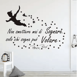 peter pan inspirational wall sticker italian quote nursery & kids room decor