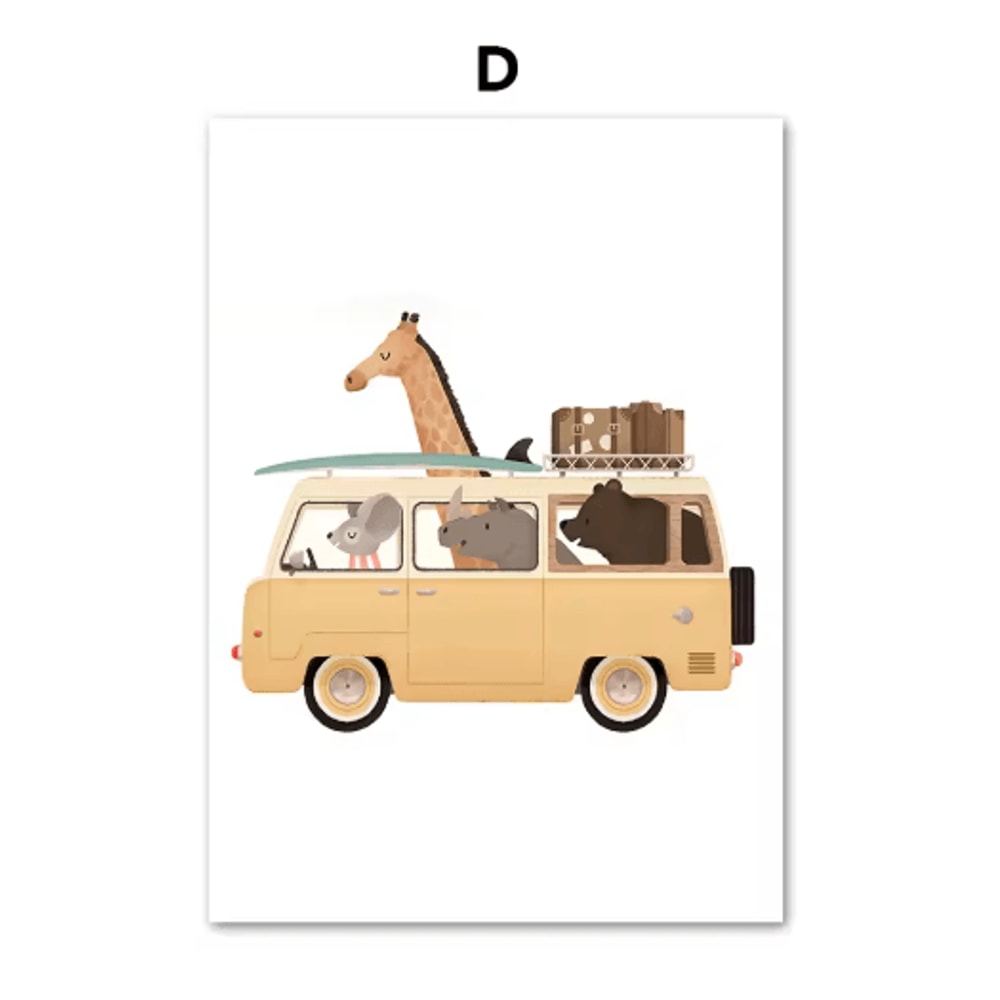 Safari Animal Nursery Wall Art Elephant Giraffe Nordic Kids Canvas Print 4