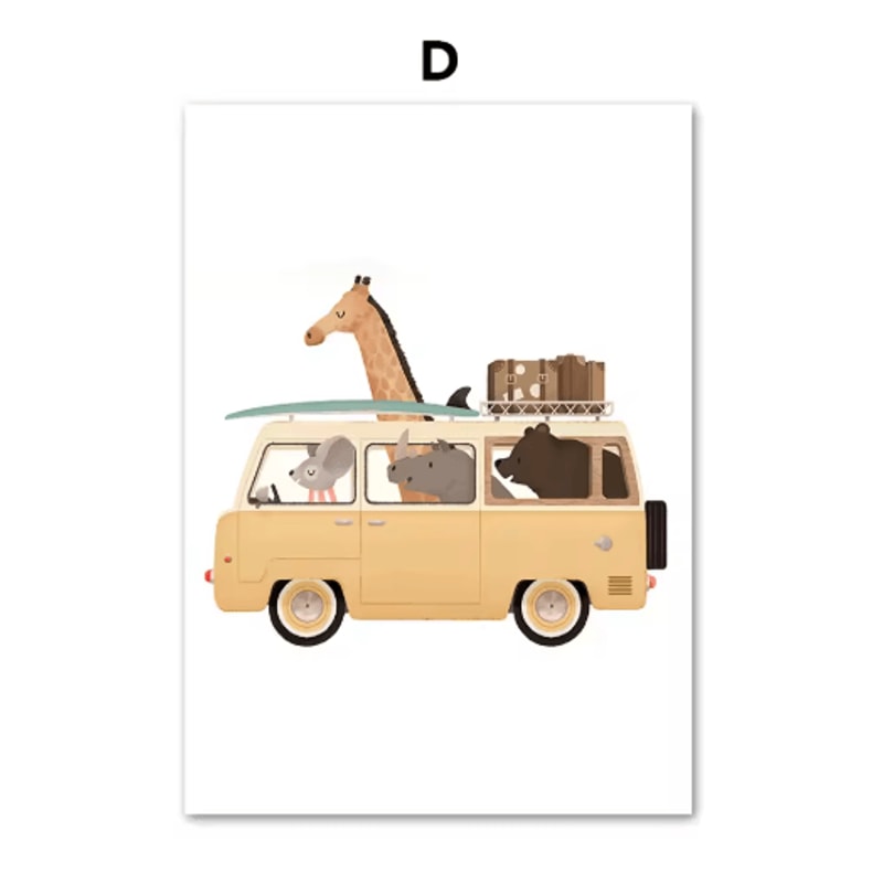 Safari Animal Nursery Wall Art Elephant Giraffe Nordic Kids Canvas Print 4