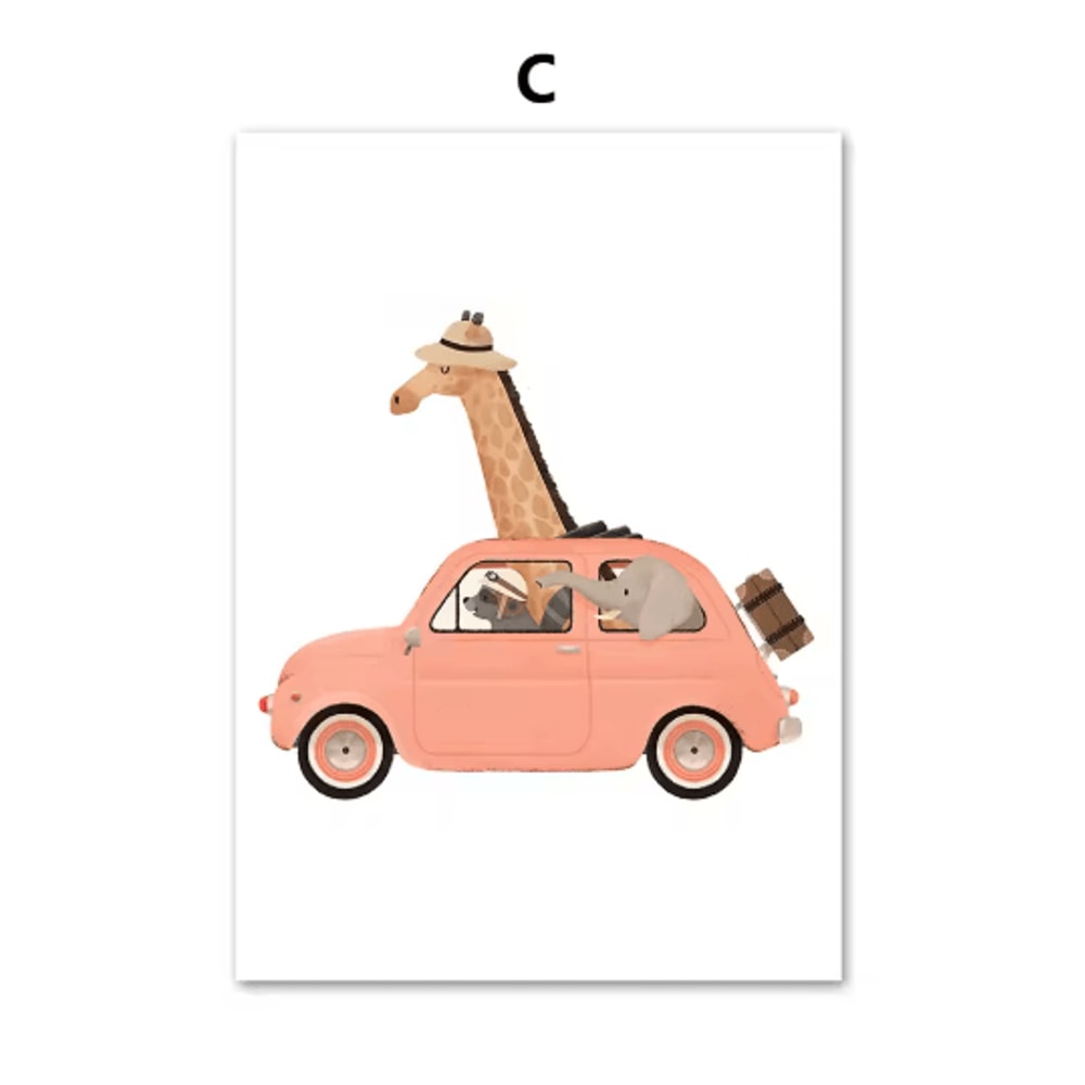 Safari Animal Nursery Wall Art Elephant Giraffe Nordic Kids Canvas Print 5