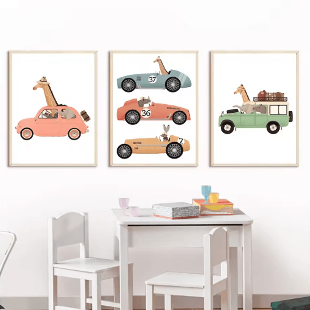 Safari Animal Nursery Wall Art Elephant Giraffe Nordic Kids Canvas Print 12