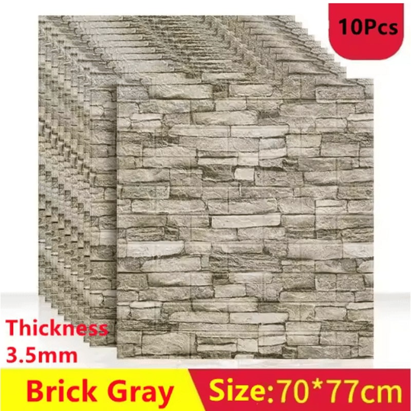3D Self Adhesive Brick Wall Stickers 10pcs Foam DIY Decor Panels 17