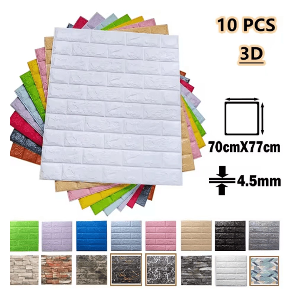 3D Self Adhesive Brick Wall Stickers 10pcs Foam DIY Decor Panels 0
