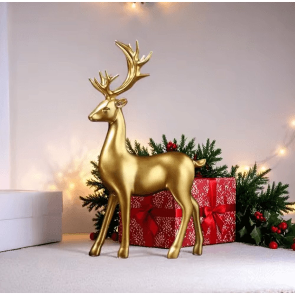 Gold Reindeer Figurine Set Elegant Christmas Table Home Decor 2pcs 6