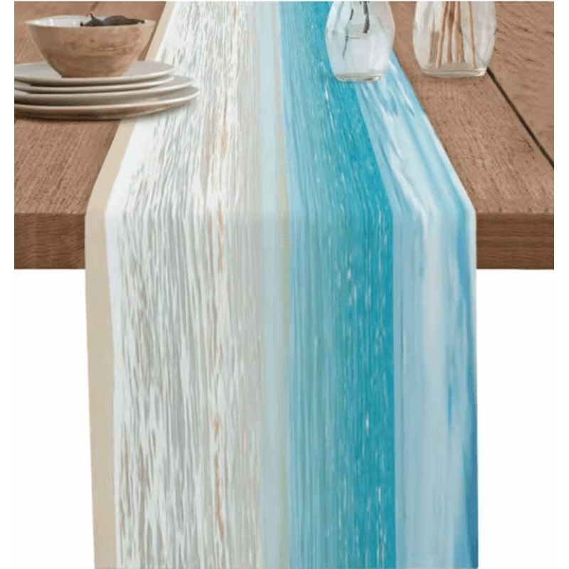 Ocean Beach Linen Table Runner Coastal Summer Dining Table Decor 0