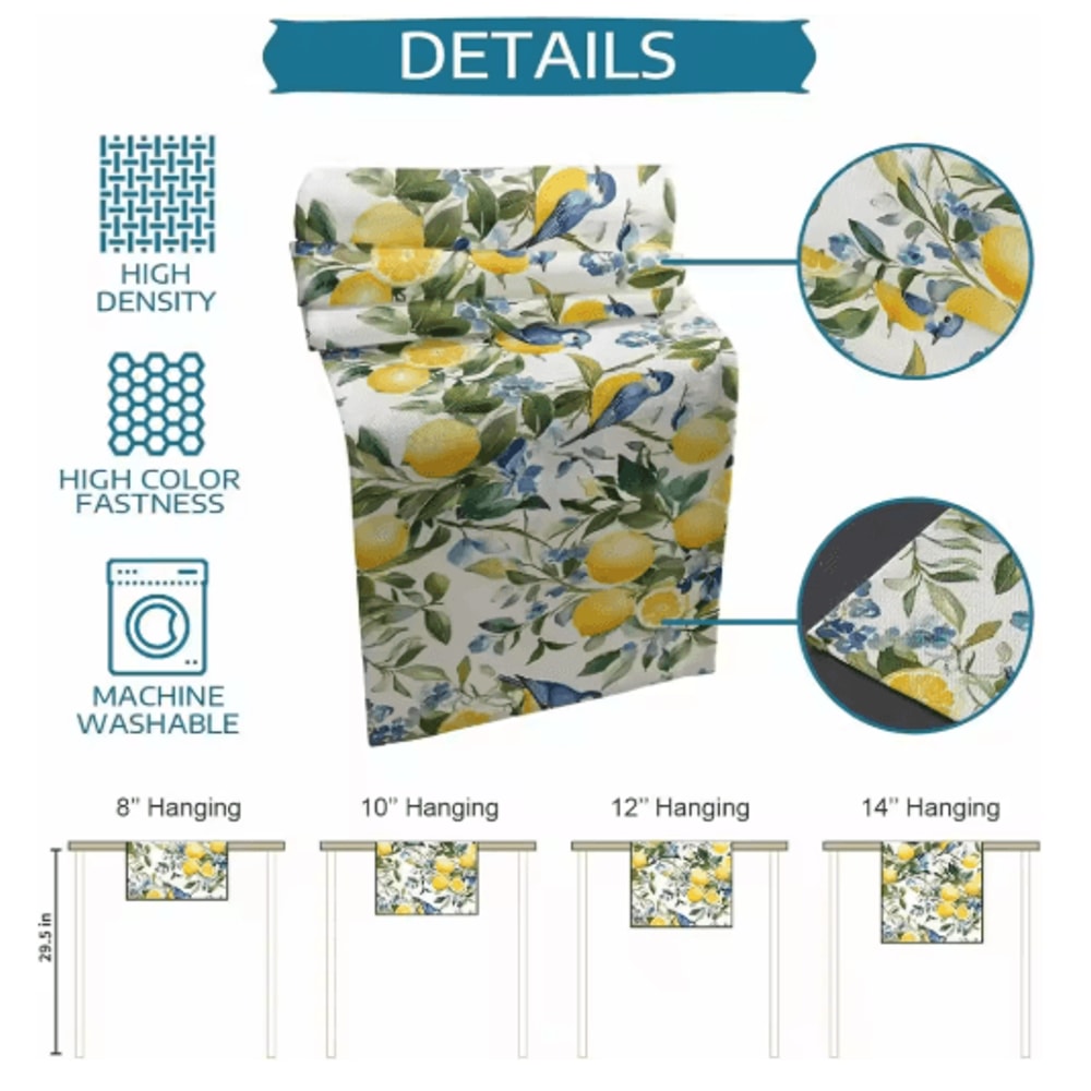 Lemon Tree Linen Table Runner With Blue Birds Vintage Floral Holiday Table Decor 2
