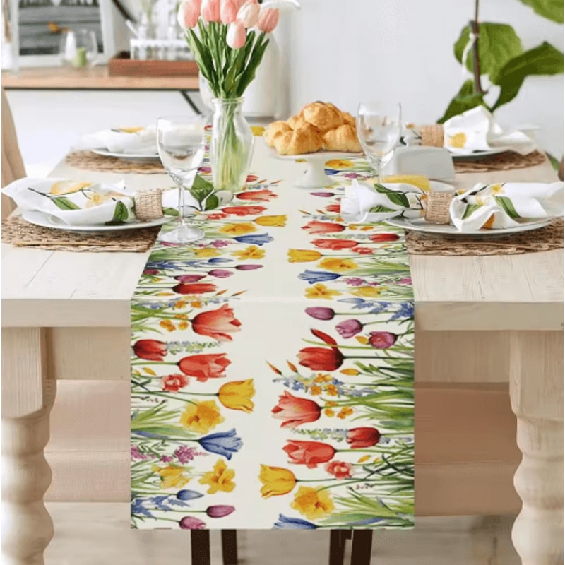 Sunflower Daisy Linen Table Runner Colorful Farmhouse Floral Decor For Spring Summer 1