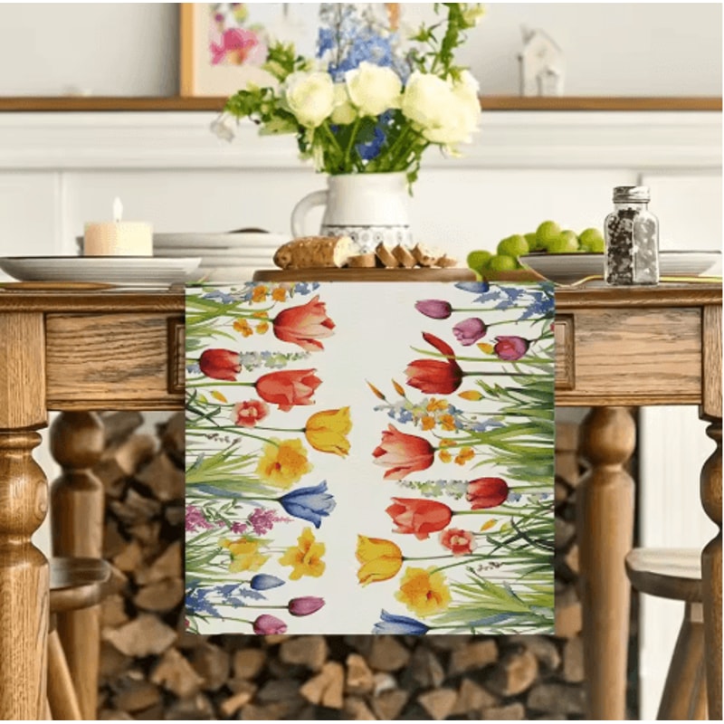 Sunflower Daisy Linen Table Runner Colorful Farmhouse Floral Decor For Spring Summer 4
