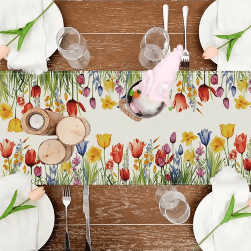 Sunflower Daisy Linen Table Runner Colorful Farmhouse Floral Decor For Spring Summer 5