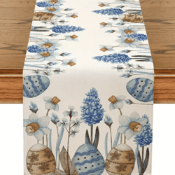 easter blue eggs floral linen table runner spring botanical table decor