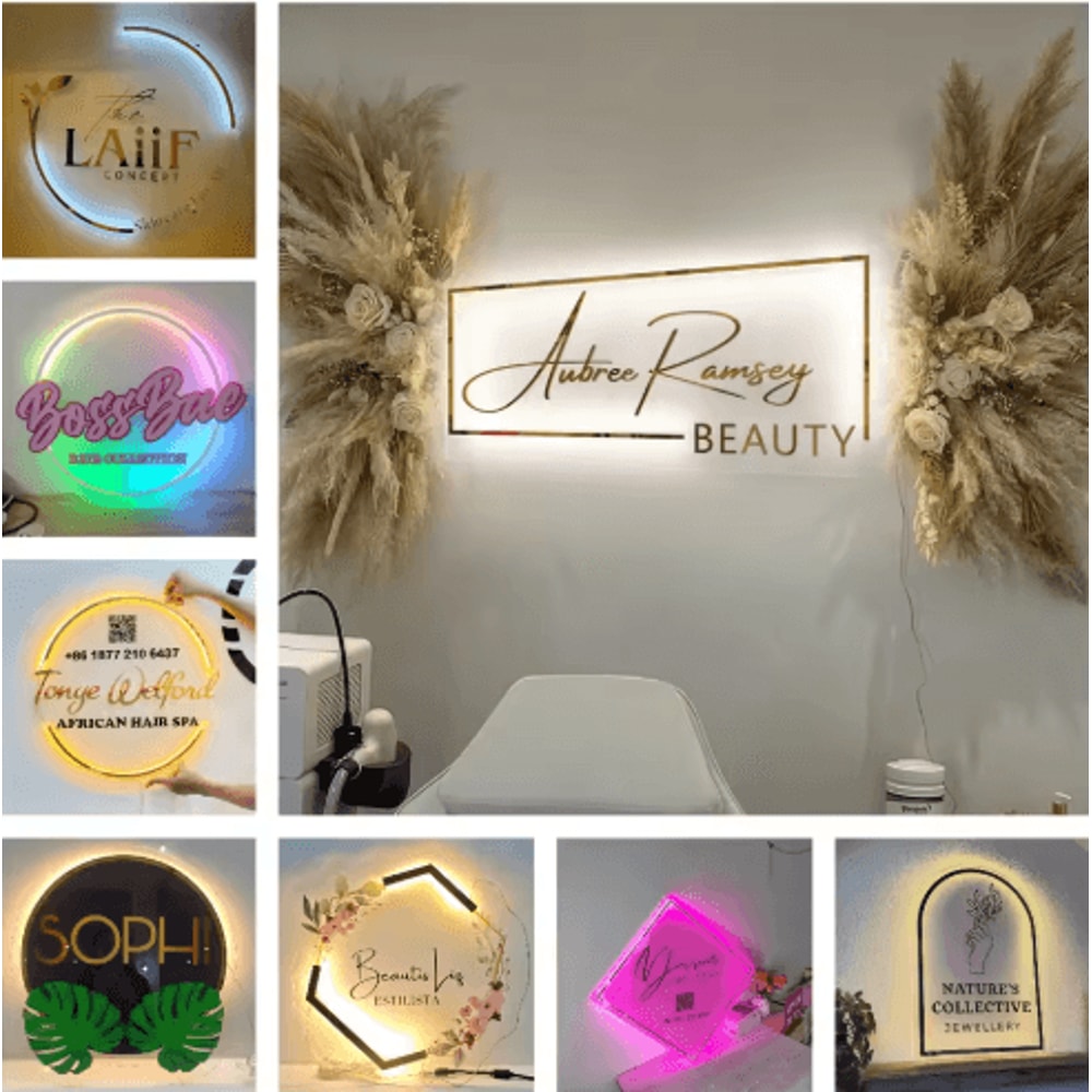 Custom LED Acrylic Business Logo Sign Backlit Salon Storefront Signage 5
