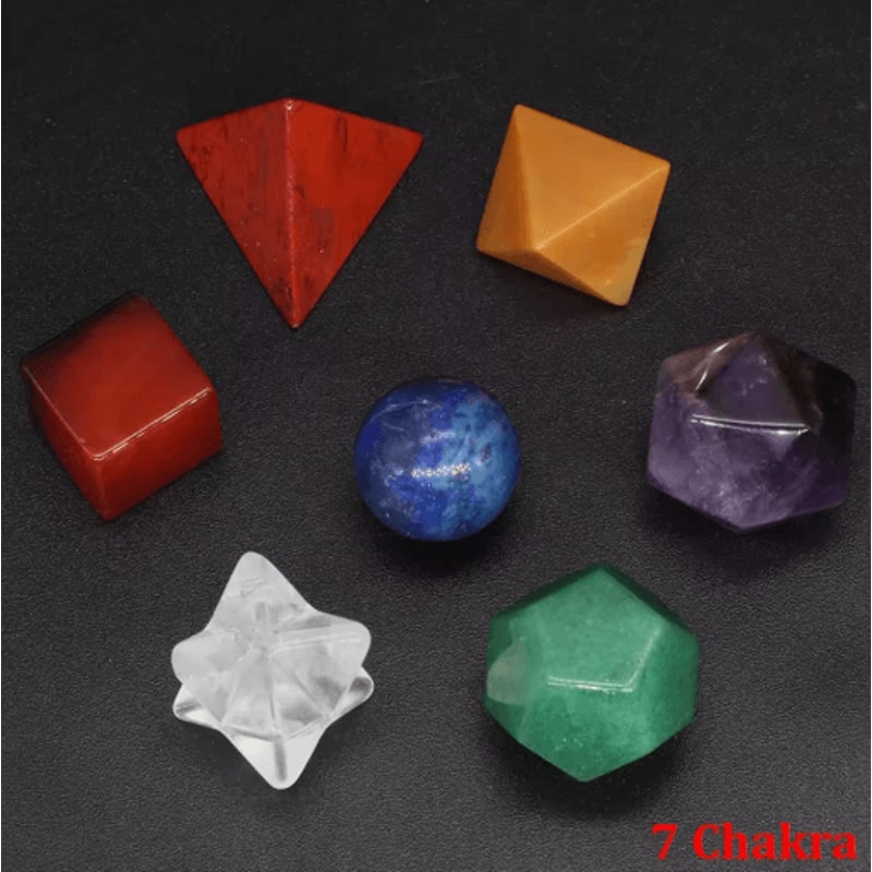 7Piece Platonic Solid Crystal Set Sacred Geometry Chakra Healing Stones 9