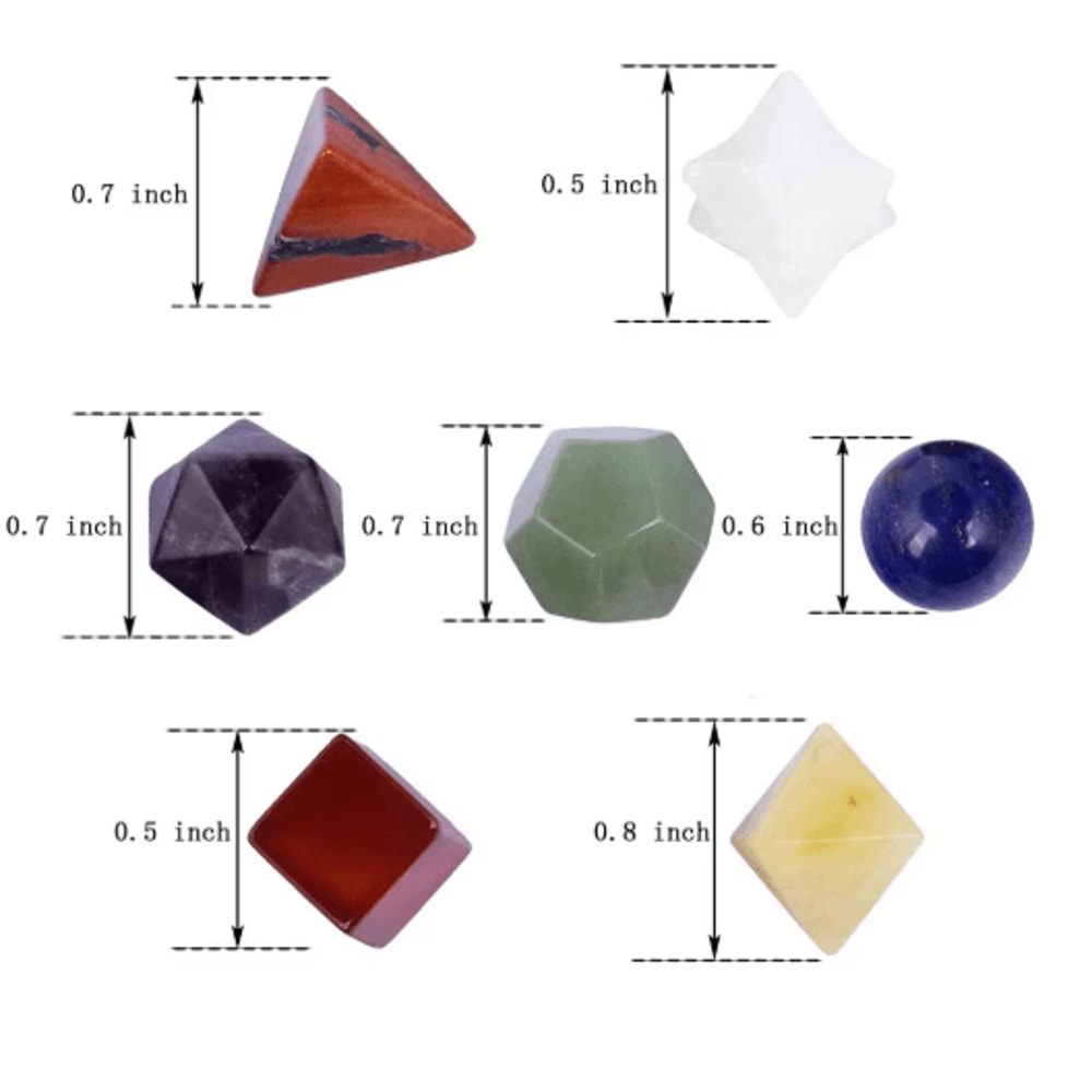 7Piece Platonic Solid Crystal Set Sacred Geometry Chakra Healing Stones 25