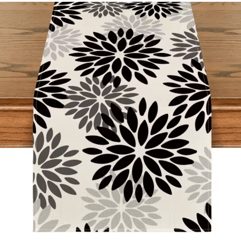 Blue Dahlia Floral Linen Table Runner Elegant Spring Summer Table Decor 2