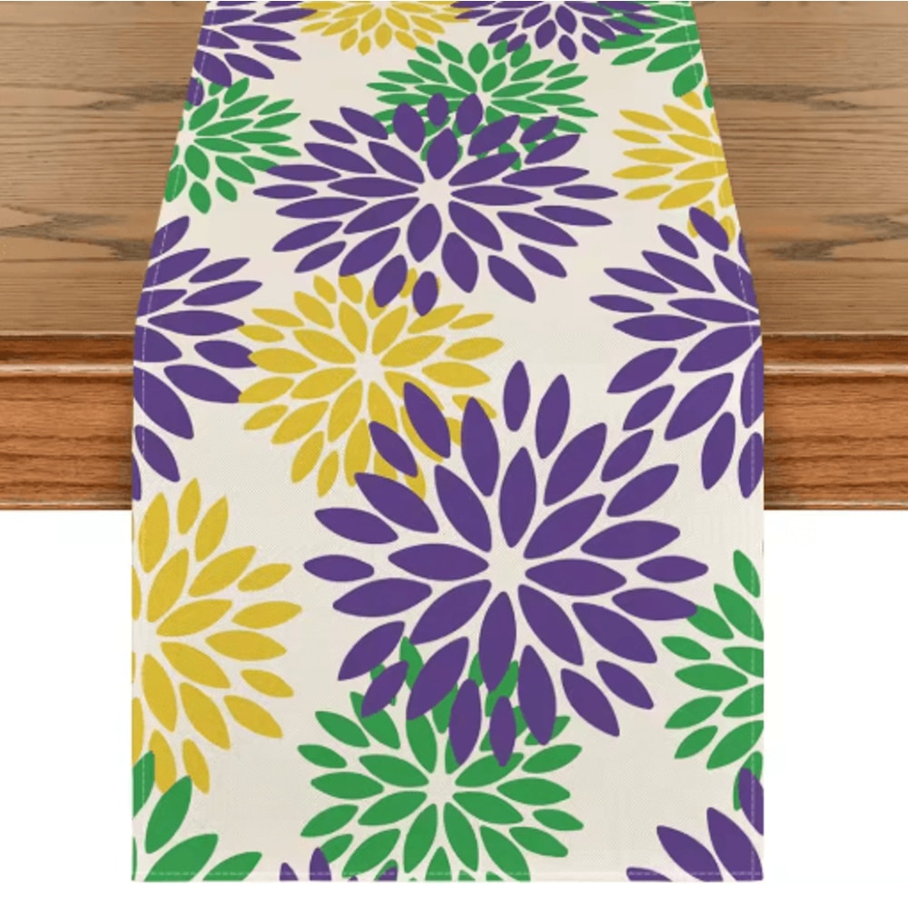 Blue Dahlia Floral Linen Table Runner Elegant Spring Summer Table Decor 5