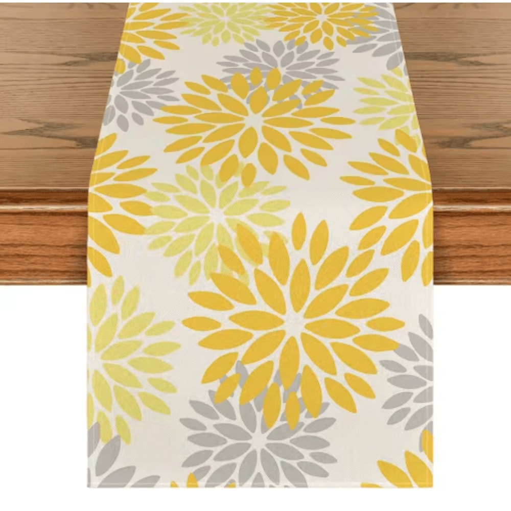 Blue Dahlia Floral Linen Table Runner Elegant Spring Summer Table Decor 6