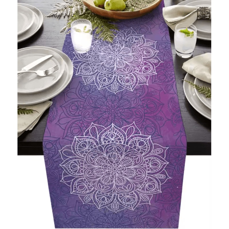 Bohemian Mandala Linen Table Runner Farmhouse Floral Decor For Dining Events 0