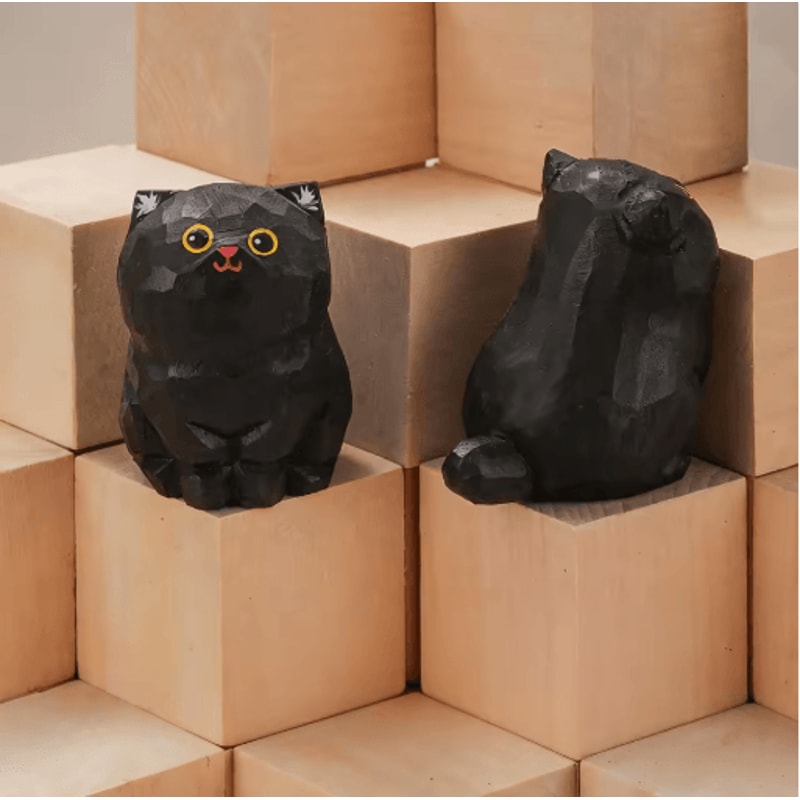 Handcrafted Wooden Cat Figurine Cute Carved Kitten Decor For Desk Home 1