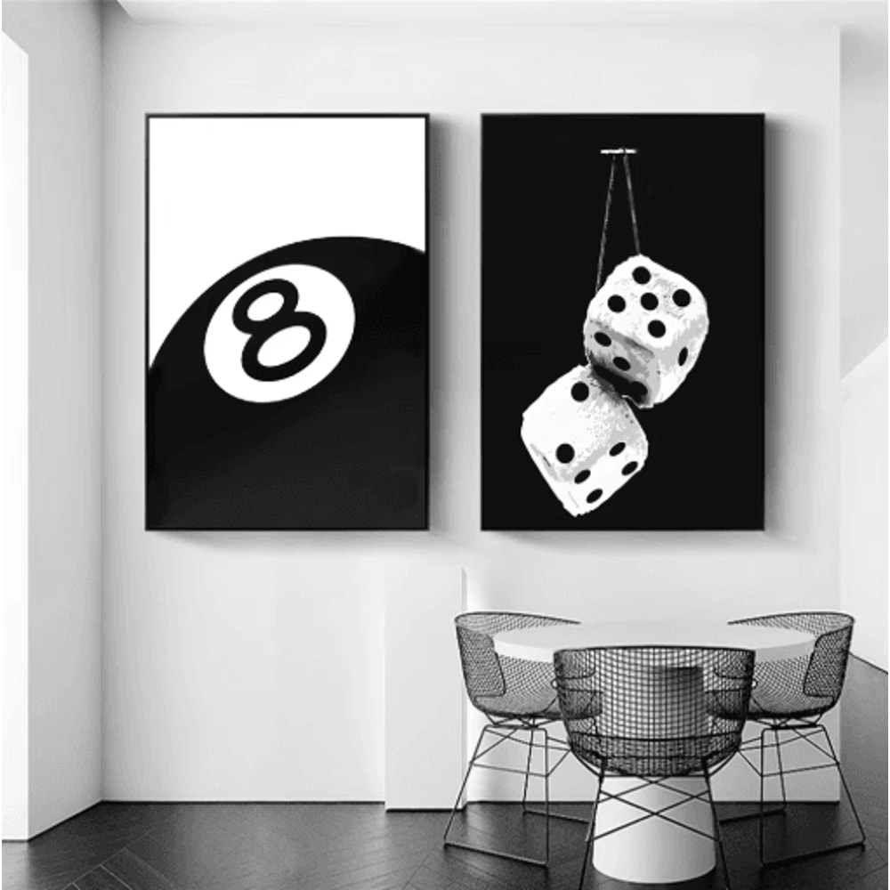 Black White 8 Ball Canvas Wall Art Billiards Club Style Home Decor 0