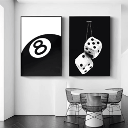black & white 8 ball canvas wall art billiards club style home decor
