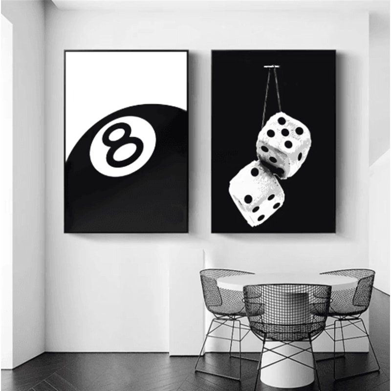 Black White 8 Ball Canvas Wall Art Billiards Club Style Home Decor 0