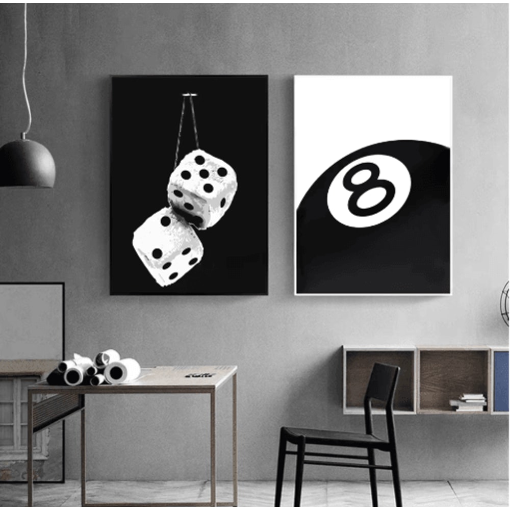 Black White 8 Ball Canvas Wall Art Billiards Club Style Home Decor 9