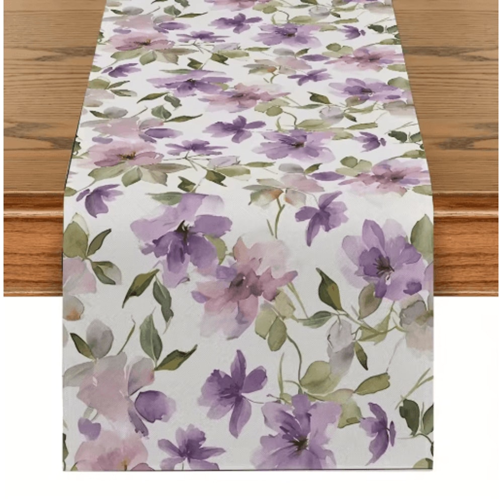 Watercolor Floral Green Plant Linen Table Runner Botanical Seasonal Table Decor 4