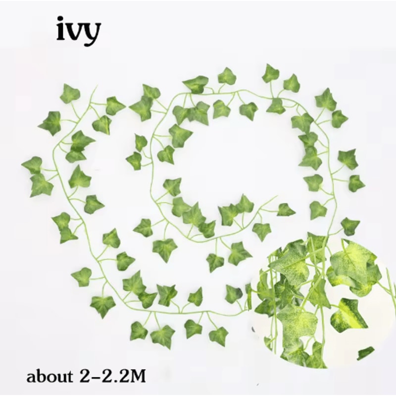 Artificial Rattan Hanging Ivy Plant Basket Lush Green Wall Garden Decor 1