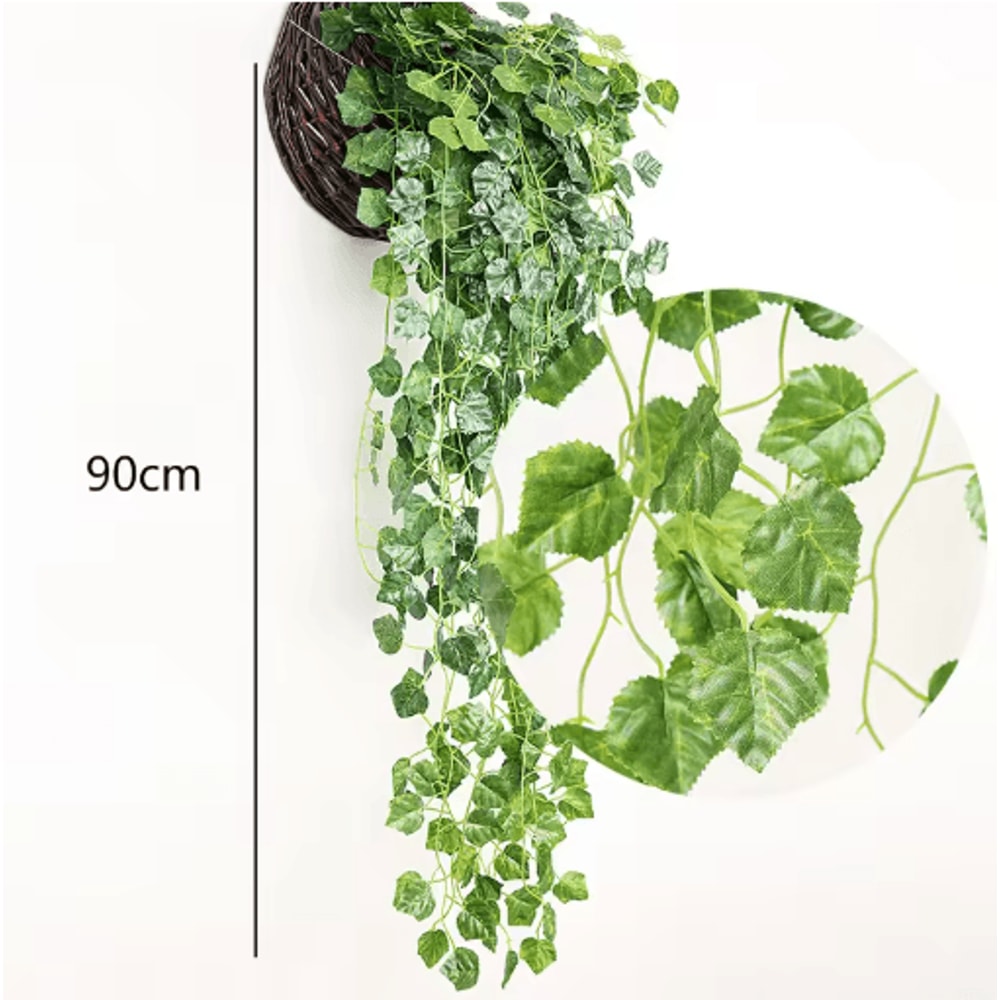 Artificial Rattan Hanging Ivy Plant Basket Lush Green Wall Garden Decor 3