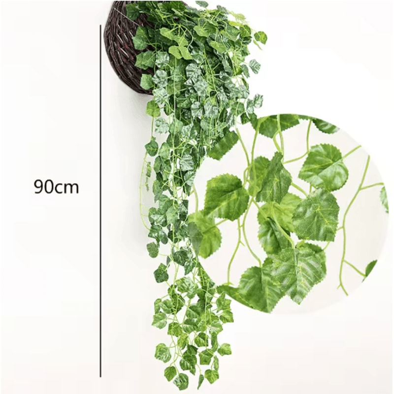 Artificial Rattan Hanging Ivy Plant Basket Lush Green Wall Garden Decor 3