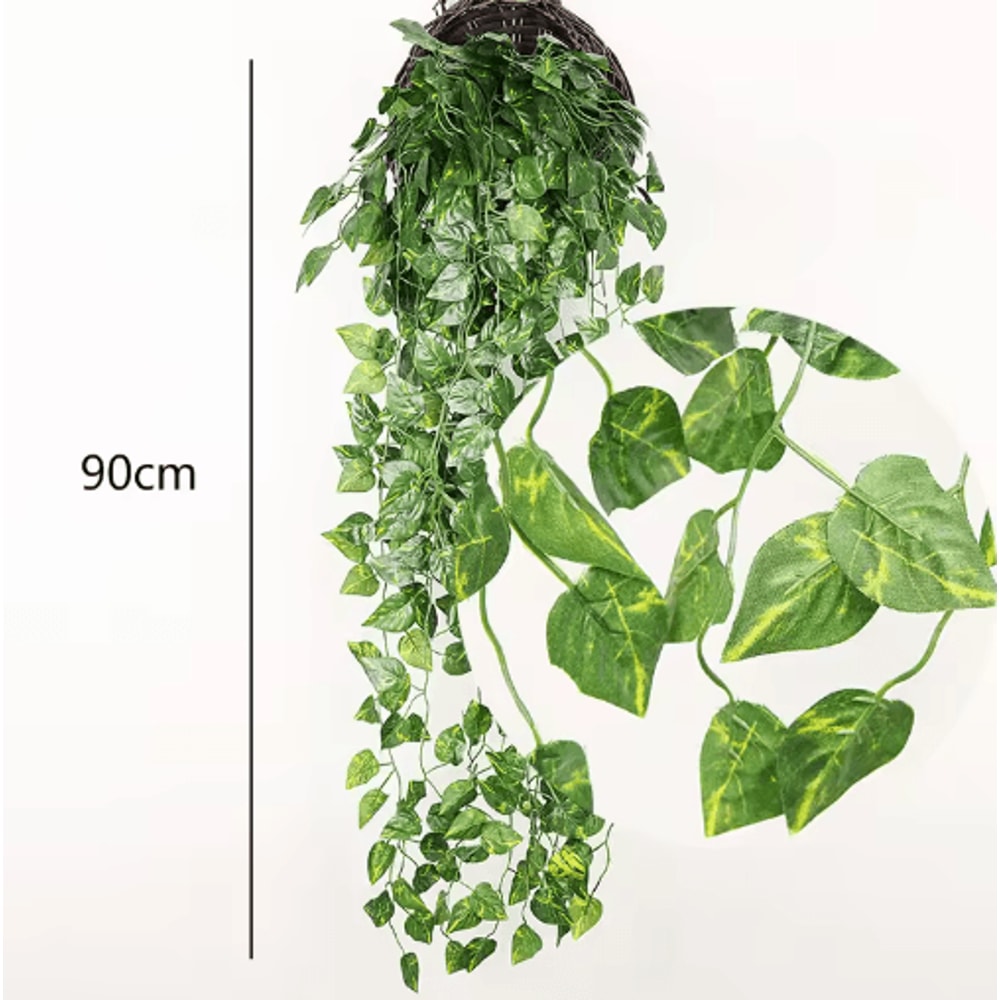 Artificial Rattan Hanging Ivy Plant Basket Lush Green Wall Garden Decor 5