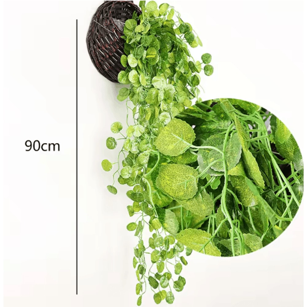 Artificial Rattan Hanging Ivy Plant Basket Lush Green Wall Garden Decor 8